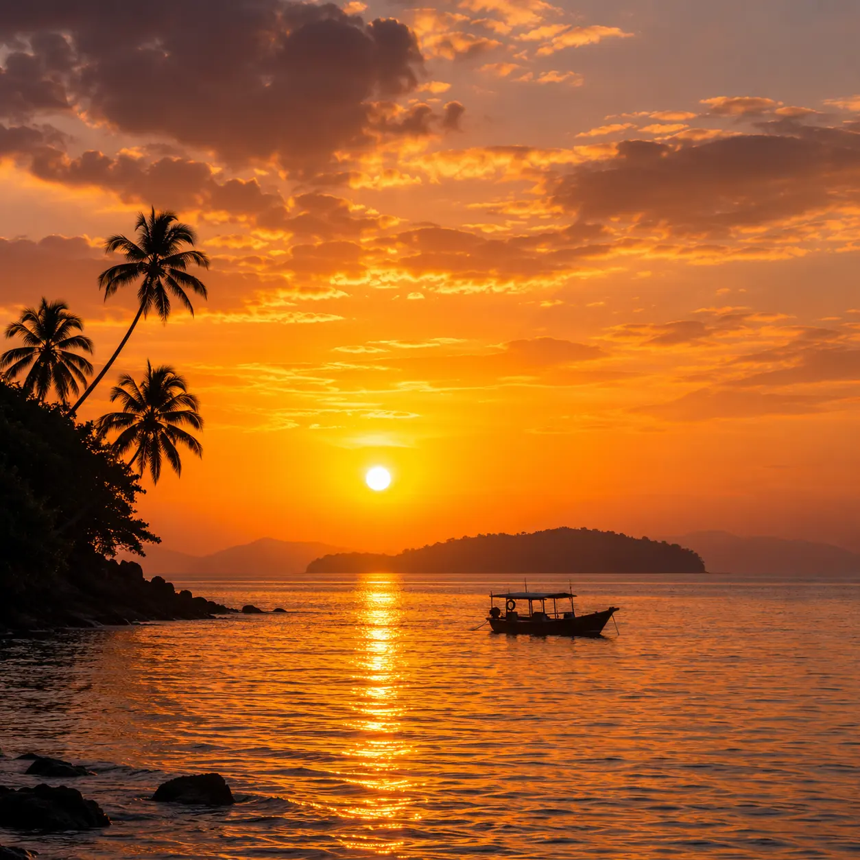 Sunset over tropical beach